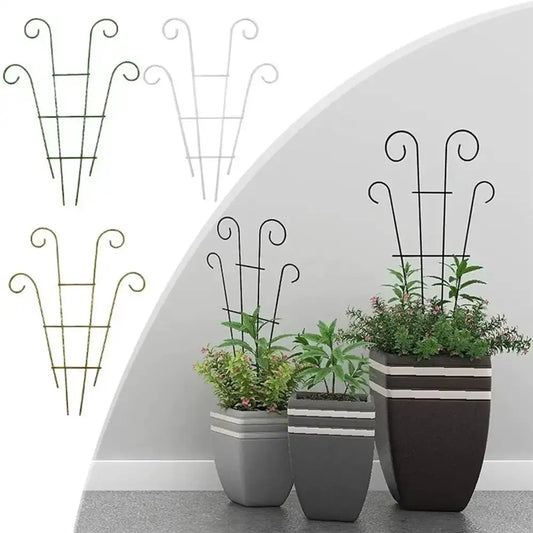 Set of three ornate black wrought iron garden plant stands by Decorbites with curling arms on Tampa Home & Garden Store