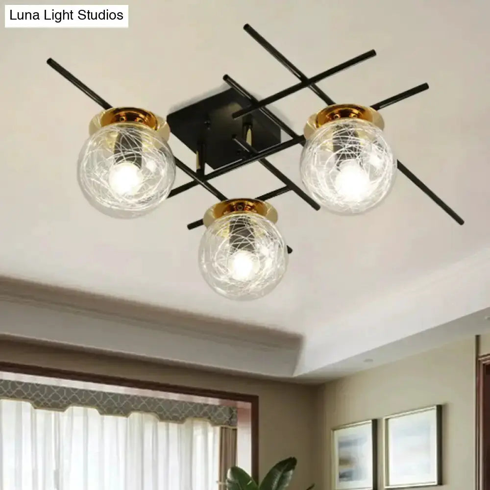Modern Black and Smoke Gray Glass 3 Light Fixture