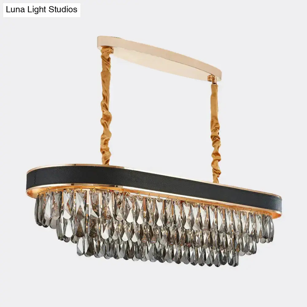 Modern black and gold beveled crystal island pendant by Decorbites with teardrop crystals on Tampa Home & Garden Store