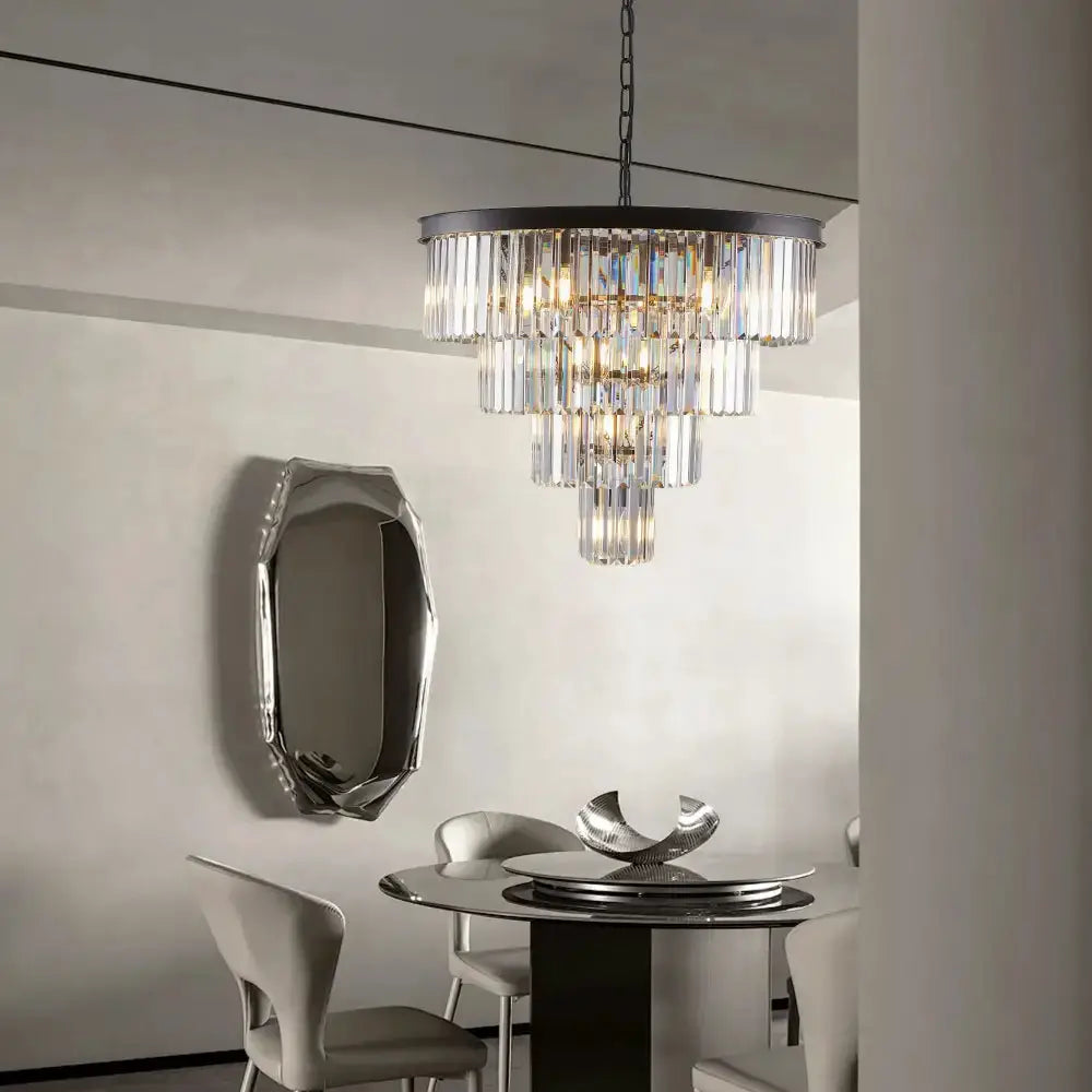 Chandelier modern 4-tier black crystal pendant light with cascading crystals for dining room on Tampa Home & Garden Store