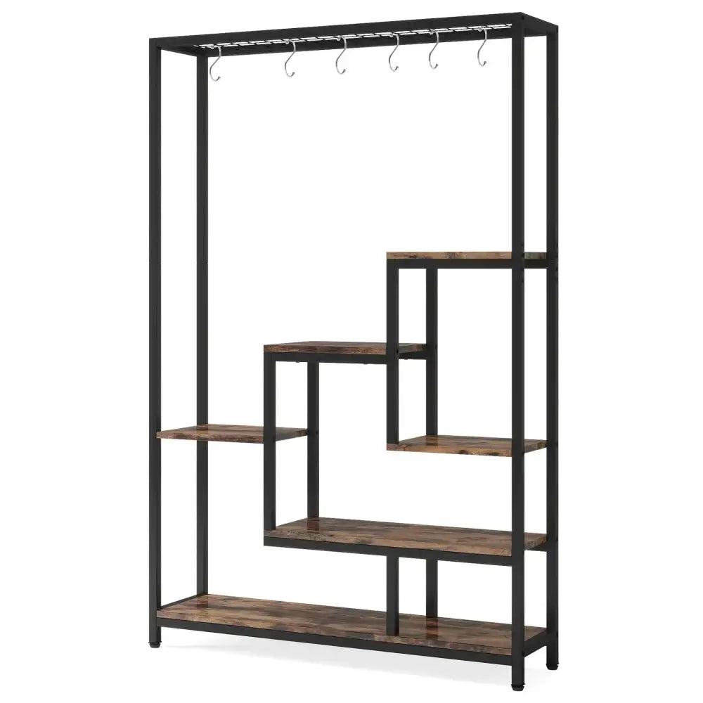 Modern Black Metal and Wood 5-Tier Plant Stand with stepped shelves Decorbites on Tampa Home & Garden Store