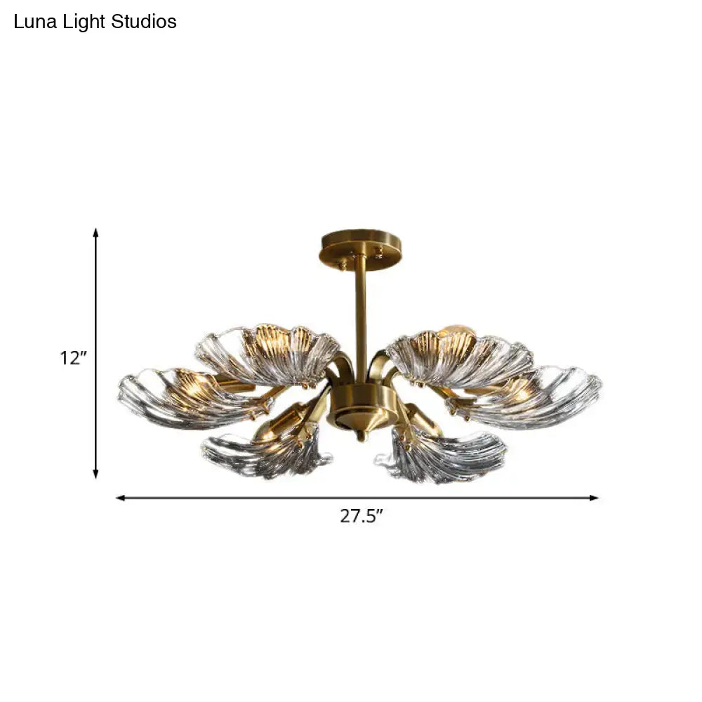 Brass leaf ceiling light by Decorbites with six glass leaf shades, flush mount on Tampa Home & Garden Store