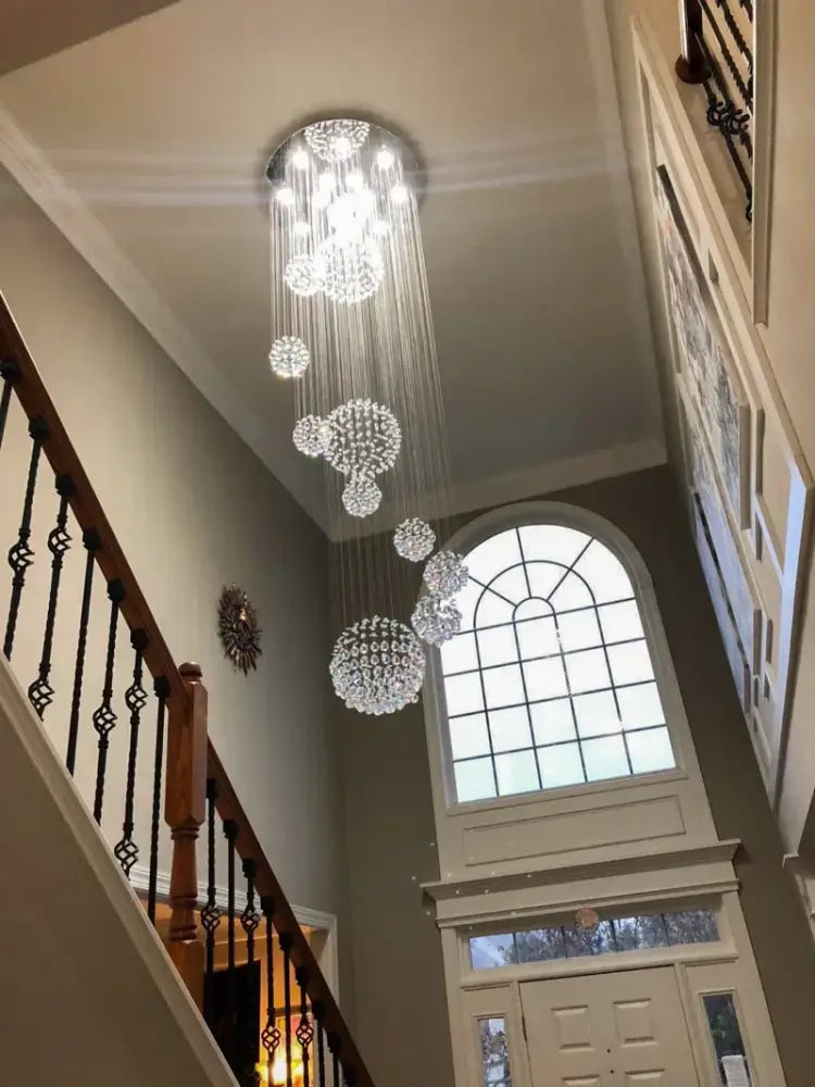 Crystal Raindrop Chandelier by Decorbites crystal spheres with hanging strands in foyer on Tampa Home & Garden Store