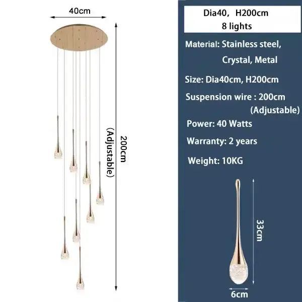 Chandelier Decorbites: gold LED crystal cascading pendant lights for dining on Tampa Home & Garden Store