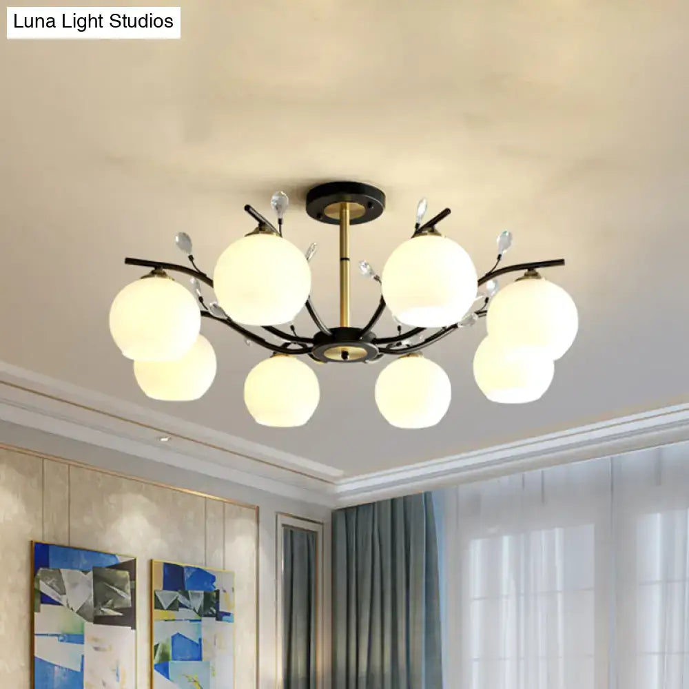 Decorbites Black Gold Glass Ceiling Light Semi-Flush with frosted globes on branched frame on Tampa Home & Garden Store