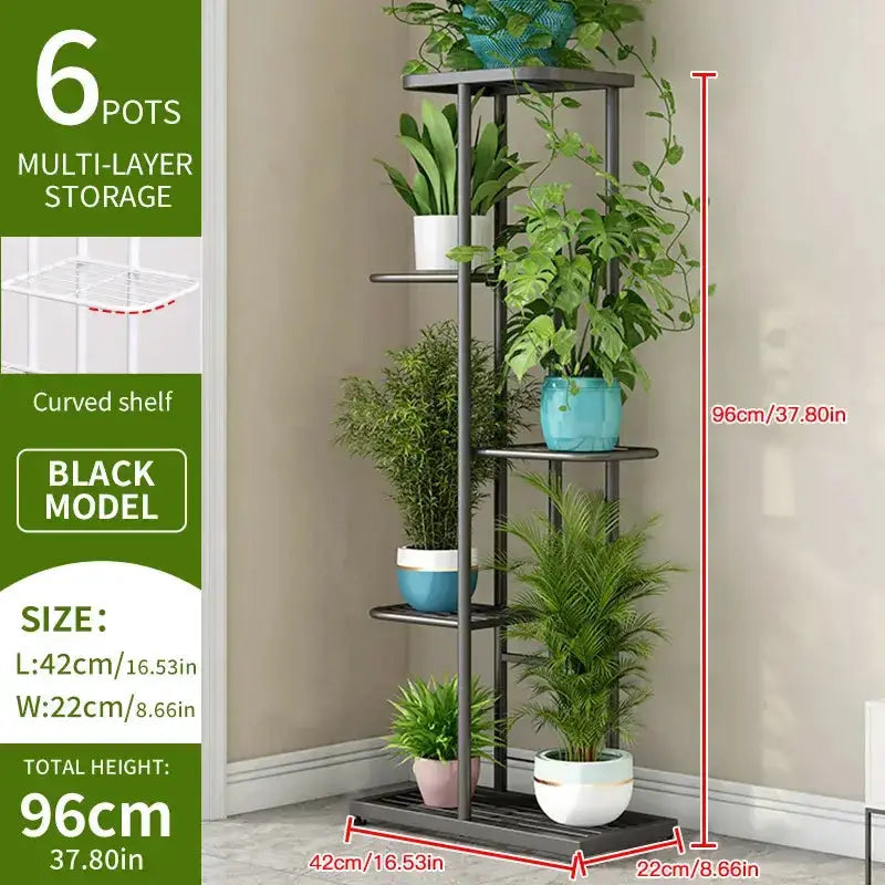 White tiered iron plant stand with six pots for living room on Tampa Home & Garden Store
