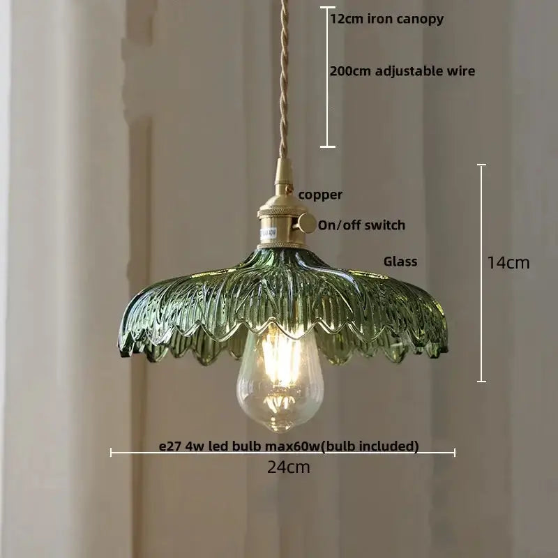 Floral Green Glass LED Pendant Light Kitchen