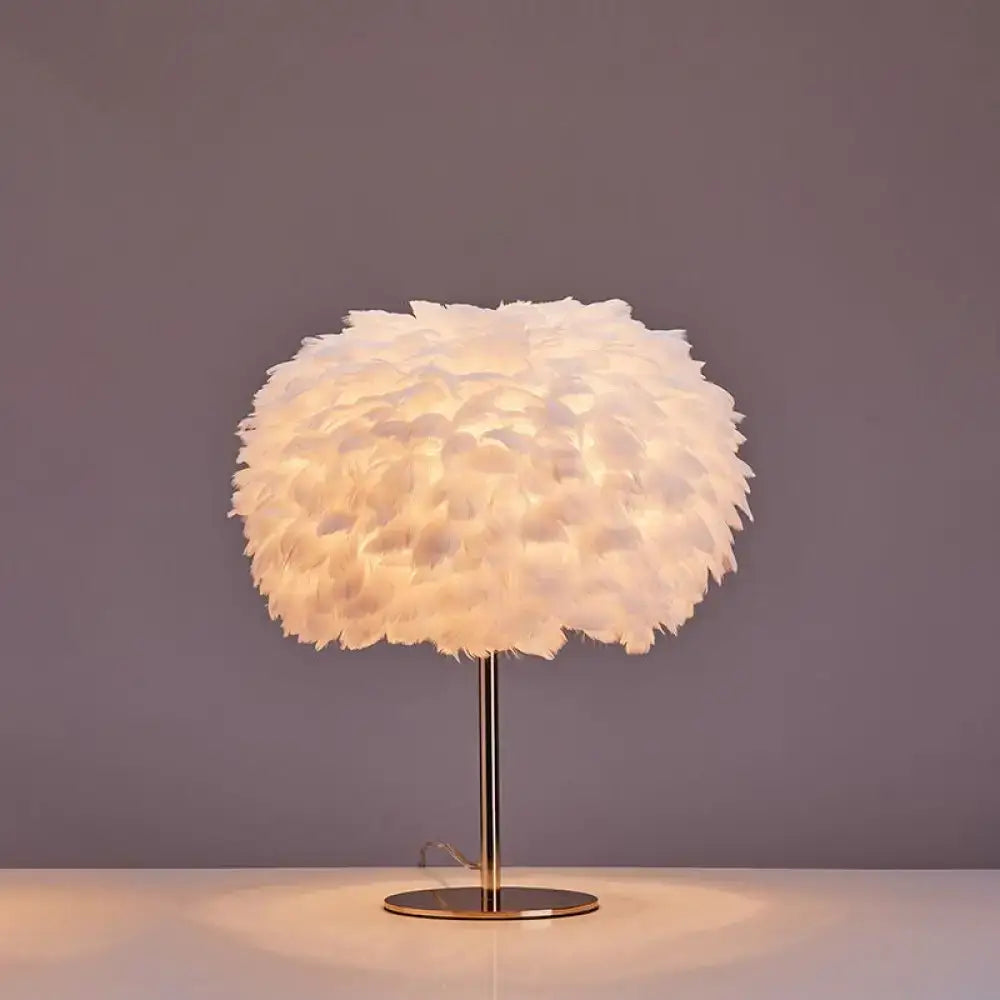 White Feather Nordic Bedside Table Lamp with fluffy feather shade and gold base Decorbites on Tampa Home & Garden Store