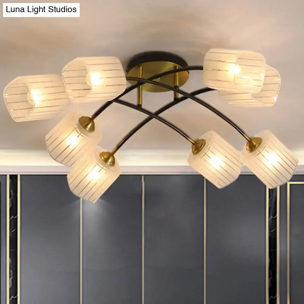 Black Gold Glass Ceiling Light flush mount with eight striped glass shades and gold accents on Tampa Home & Garden Store