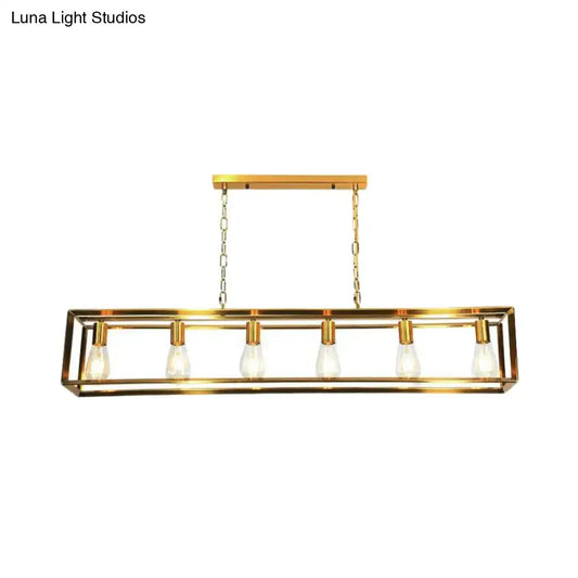 Brass Rectangle Island Light pendant with five exposed bulbs in a gold frame on Tampa Home & Garden Store