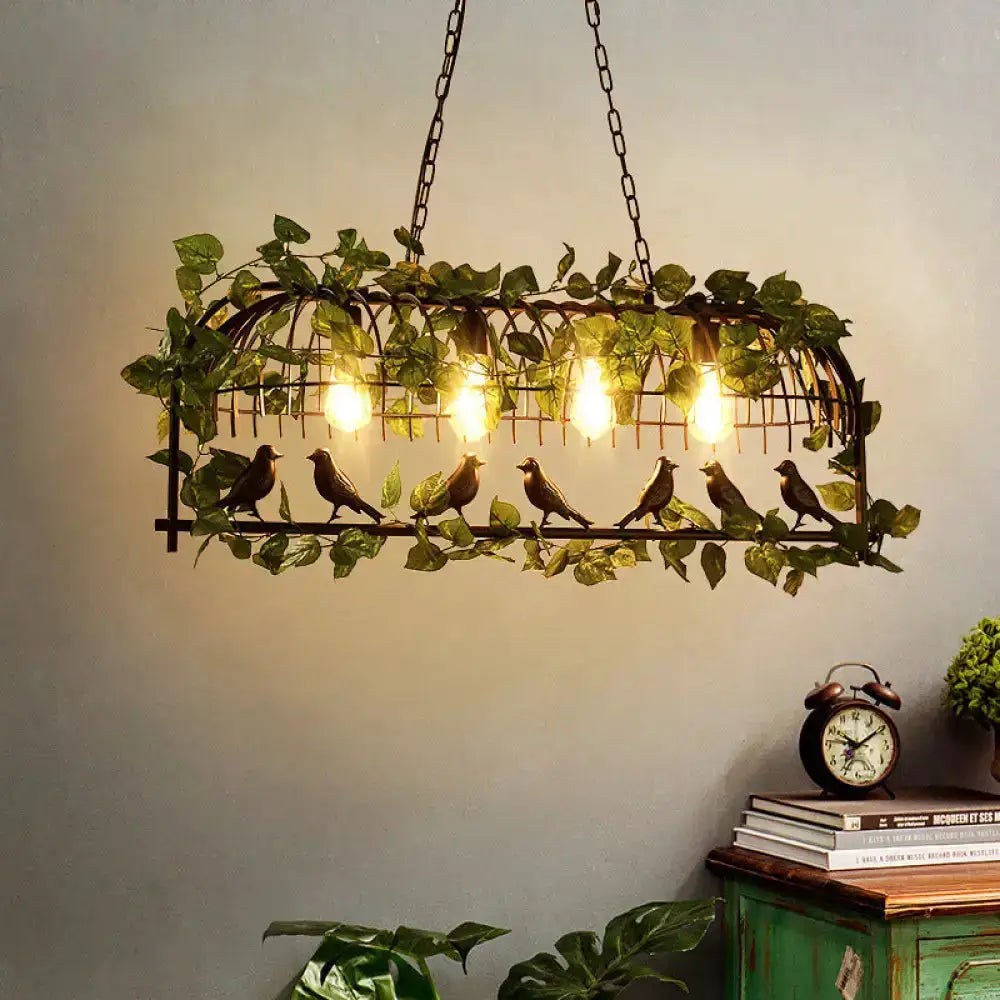 Retro Birdcage Island Light Fixture in Black