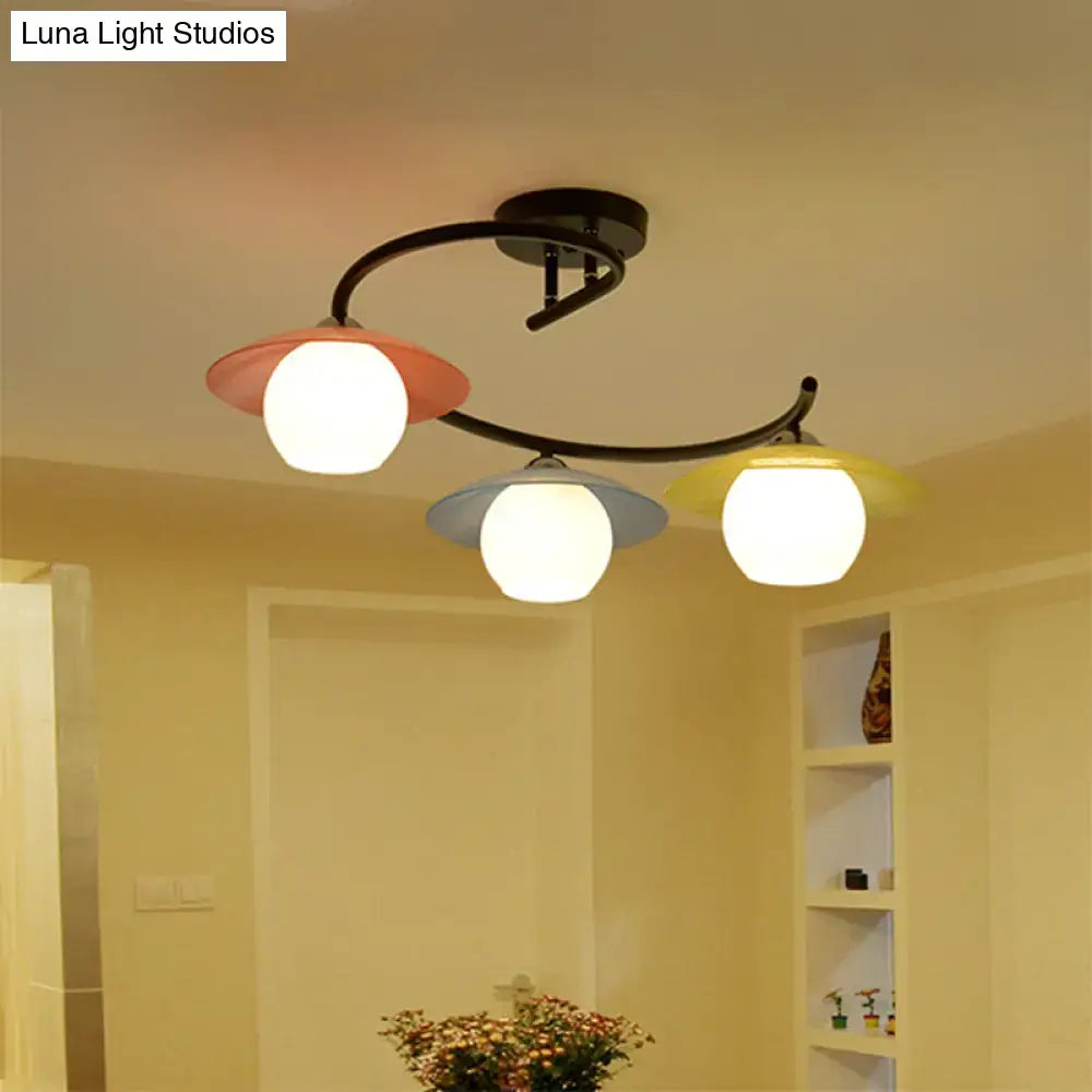 Saucer Semi-Flush Light with black curved frame and pink blue yellow white shades by Decorbites on Tampa Home & Garden Store