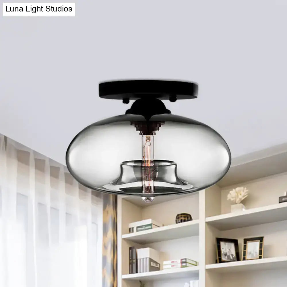 Glass Oval Flush Mount ceiling light with clear glass shade and black mount Decorbites on Tampa Home & Garden Store