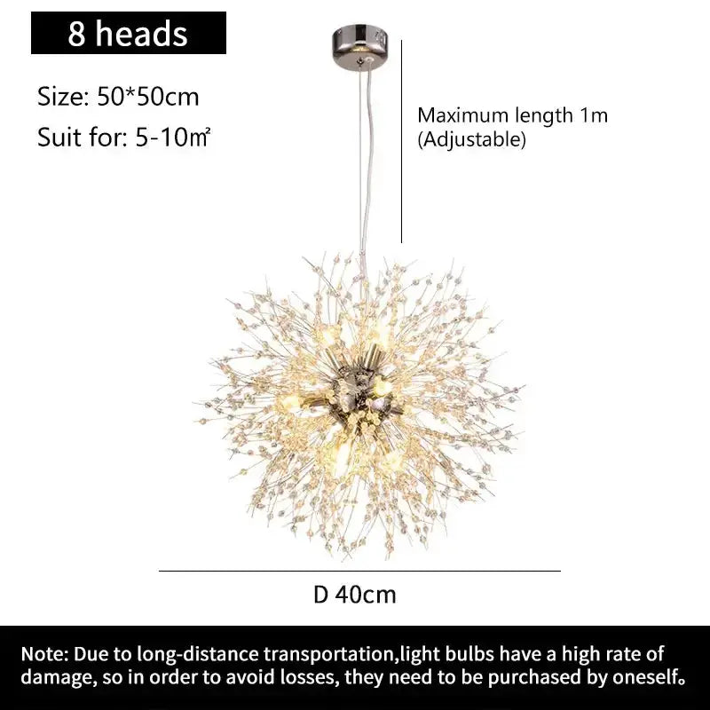 Modern golden dandelion crystal pendant light with 8 heads by Decorbites, dining room pendant on Tampa Home & Garden Store