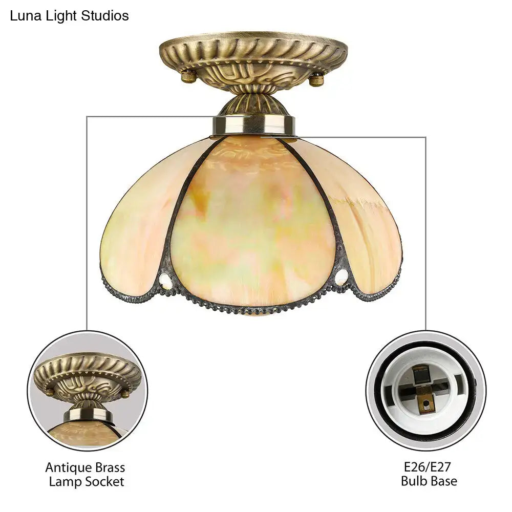 Tiffany Antique Art Glass Ceiling Light for Kitchen - Beige Domed Mount with 1 Head