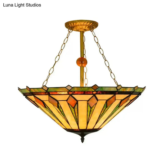 Tiffany Semi Flush Mount Ceiling Light with Stained Glass Shade - 3 Lights for Living Room (23.5" H x 19.5" D) - Tampa Home & Garden Store