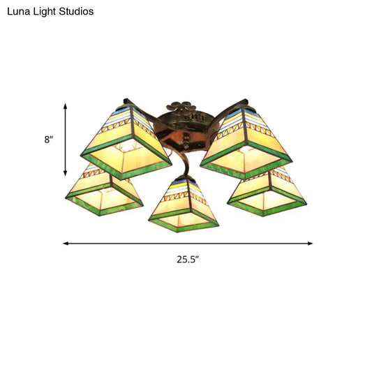 Tiffany Stained Glass Ceiling Light with 5 Scalloped Heads in Antique Bronze - Perfect for Bedroom - Tampa Home & Garden Store