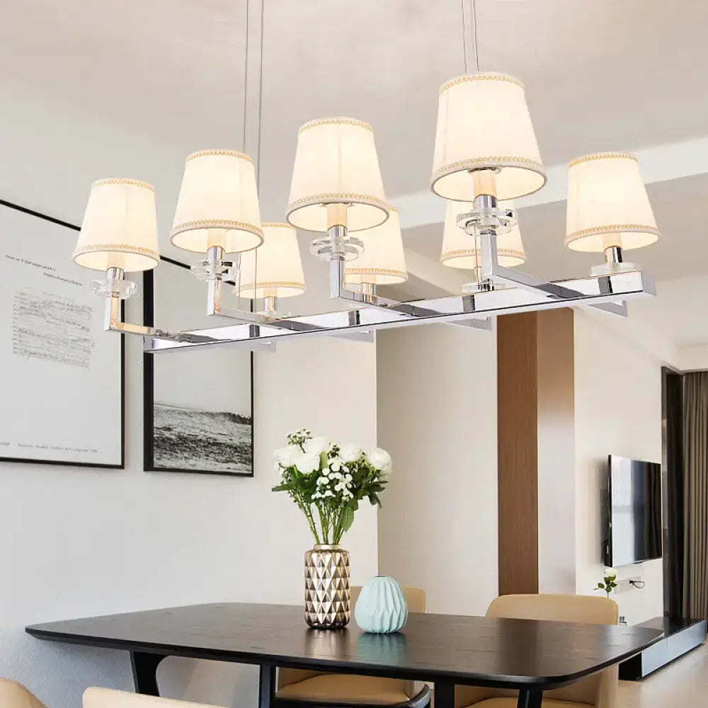 Traditional Barrel Pendant Light Fixture with Fabric Shades - Chrome Finish, 6/8 Lights - Dining Room Hanging Lamp Kit