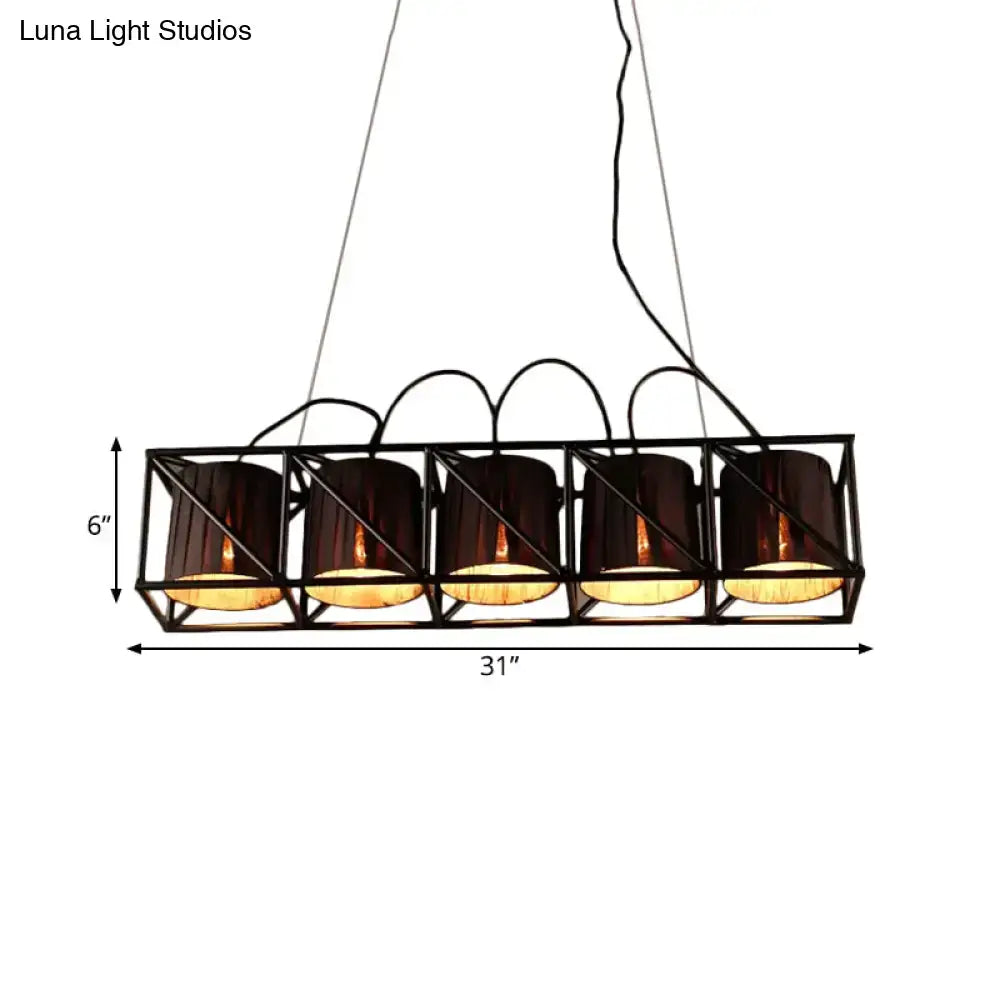Traditional Black Fabric Suspension Pendant with 5-Light Barrels - Perfect for Restaurants