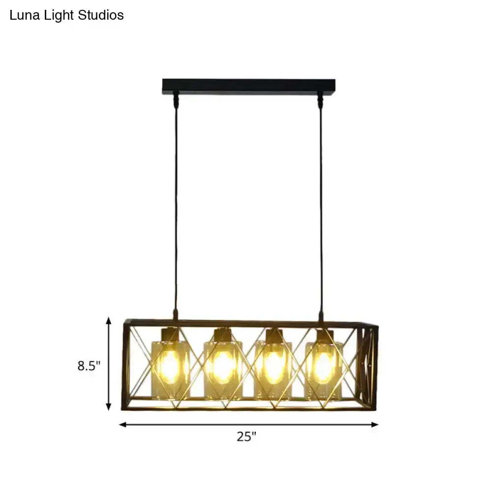 Traditional black pendant island light with cross-framed metal box, four bulbs, Decorbites on Tampa Home & Garden Store