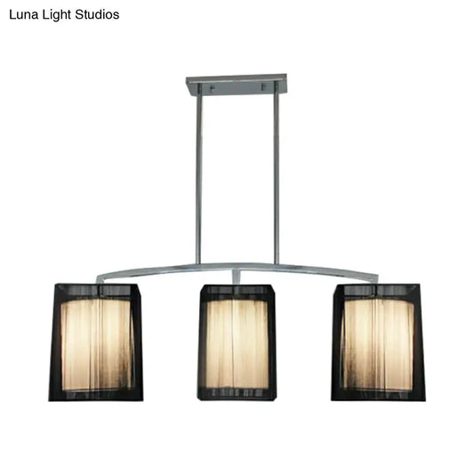 Traditional Black Pendant Light with Rectangular Fabric Shade - 3-Light Dining Room Island Lighting Fixture - Tampa Home & Garden Store