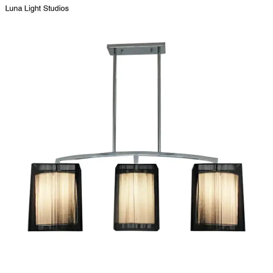 Decorbites traditional black three-light pendant with square beige fabric shades for dining room on Tampa Home & Garden Store