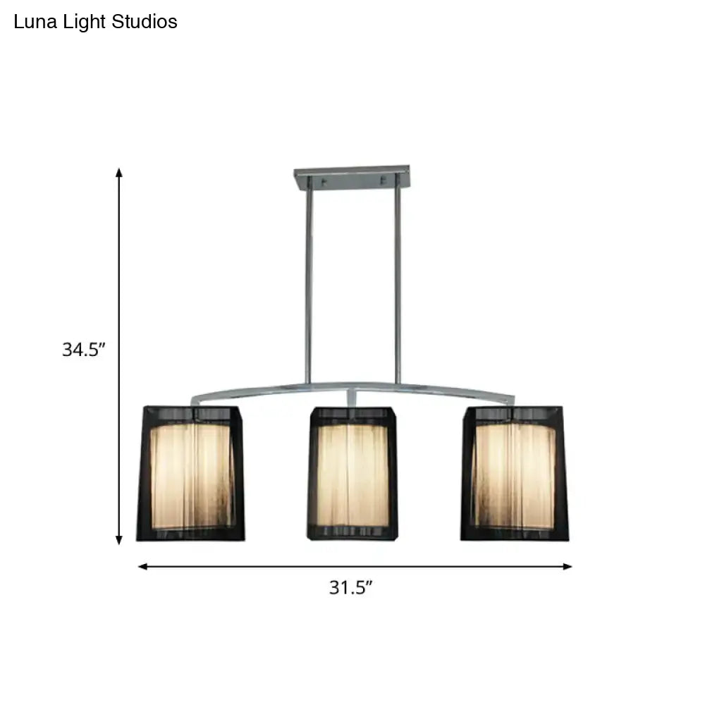 Traditional Black Pendant Light with Rectangular Fabric Shade - 3-Light Dining Room Island Lighting Fixture