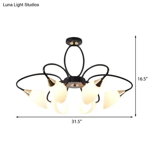 Oval White Glass semi flush mount ceiling light by Decorbites with black metal frame on Tampa Home & Garden Store