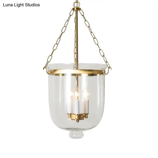 Vintage inverted cloche pendant chandelier with clear glass globe and brass chain on Tampa Home & Garden Store