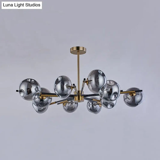 Vintage Amber/Grey Glass Flush Mount Chandelier with 10 Lights - Elegant Ceiling Light for Living Room - Tampa Home & Garden Store