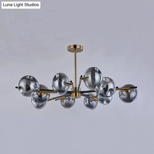 Vintage amber grey glass chandelier with brass arms, multi-globe flush mount ceiling light on Tampa Home & Garden Store