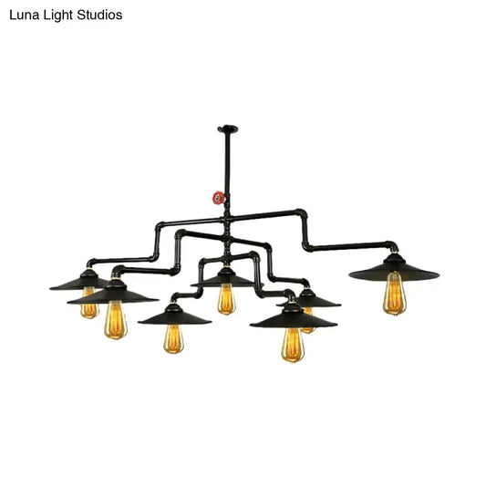 Vintage Black Island Pendant Lamp with 7 Bulbs: Metallic 3-Layer Water Pipe Design for Living Room Hanging Light Fixture - Tampa Home & Garden Store