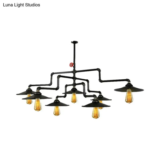 Vintage black island pendant lamp with 7 bulbs industrial metal piping lighting on Tampa Home & Garden Store