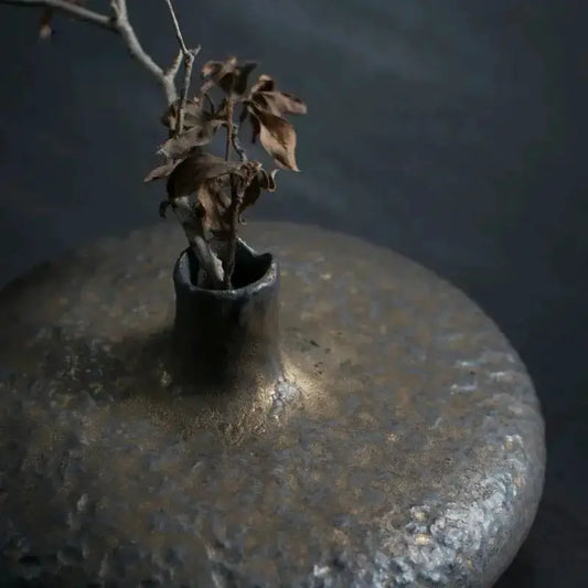 Vase Decorbites vintage Chinese ceramic with dark metallic glaze and narrow neck for home decor on Tampa Home & Garden Store