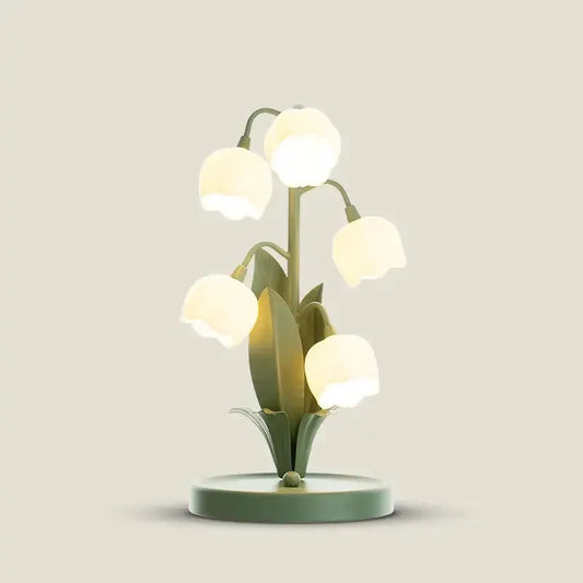 Vintage Floral Lily Table Lamp by Decorbites, green leafy stem with five lily bulbs on Tampa Home & Garden Store