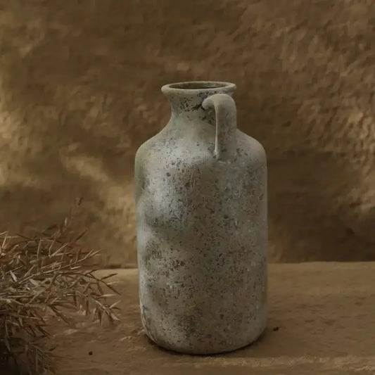 Vintage handmade ceramic vase gray speckled finish with small neck handle Decorbites on Tampa Home & Garden Store
