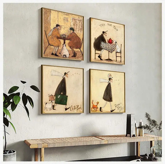 Vintage Nordic Abstract Landscape Dog Canvas Art