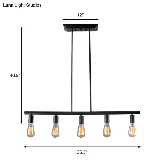 Vintage Style 5-Head Black Linear Island Lamp by Decorbites with Edison bulbs, 35.5 inches long on Tampa Home & Garden Store