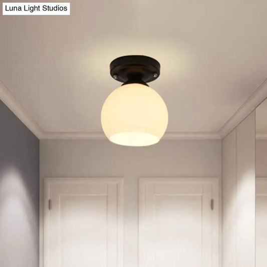 Vintage Style Semi Flush Ceiling Light Fixture 1-Light with Opal Glass Shade for Hallway – Black Finish