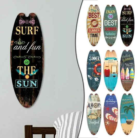 Vintage Surfboard Door Sign decorative plaque by Decorbites, black distressed finish on Tampa Home & Garden Store