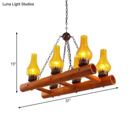 Vintage yellow crackle glass island pendant light with bamboo ladder frame Decorbites on Tampa Home & Garden Store