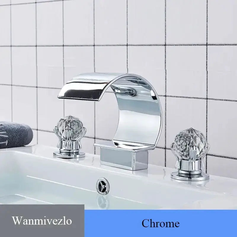 Waterfall basin faucet Decorbites chrome with crystal knob handles and hot and cold spout on Tampa Home & Garden Store