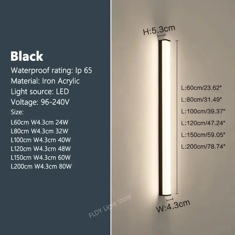 Decorbites Black waterproof LED outdoor wall light IP65, iron acrylic vertical wall sconce on Tampa Home & Garden Store