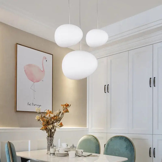 White Glass Oval Ceiling Pendant Light - 6"/9"/12.5" Wide - Simple Style - 1 Light Hanging Lamp Kit - Tampa Home & Garden Store
