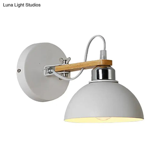 White Metallic and Wood Wall Sconce for Bedroom - Simple Style, Bowl-Shaped Light Fixture. - Tampa Home & Garden Store