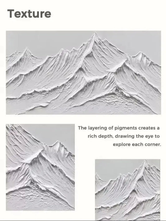 Handcrafted 3D White Mountain Canvas Wall Art 3-panel poster set, white textured mountain relief on Tampa Home & Garden Store