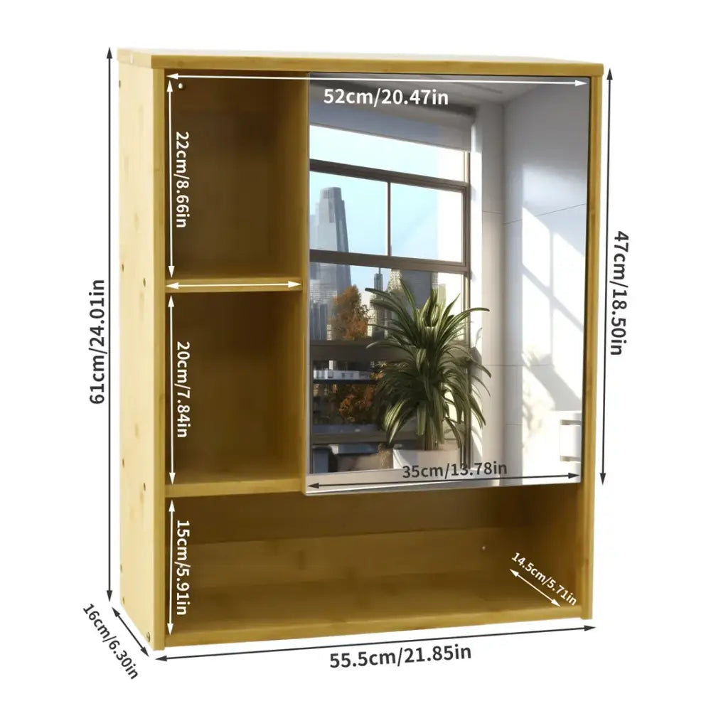 Wood medicine cabinet with mirror and storage by Decorbites, natural wood finish on Tampa Home & Garden Store
