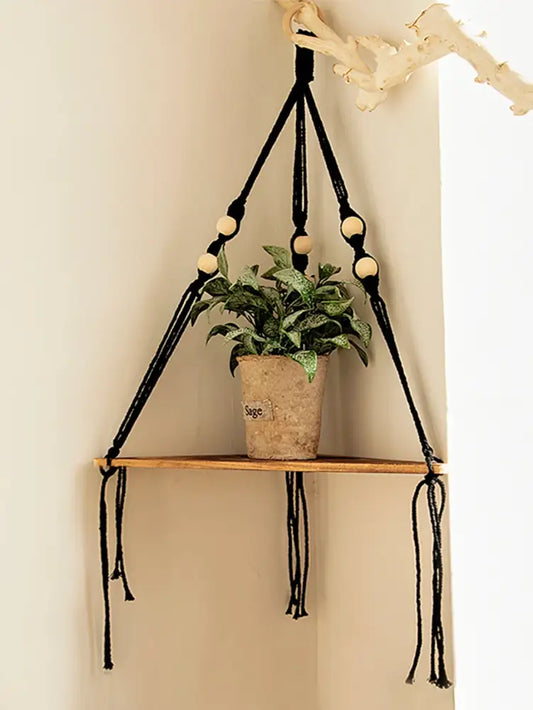 Wooden Corner Shelf with Macrame - Boho Wall Decor - Tampa Home & Garden Store