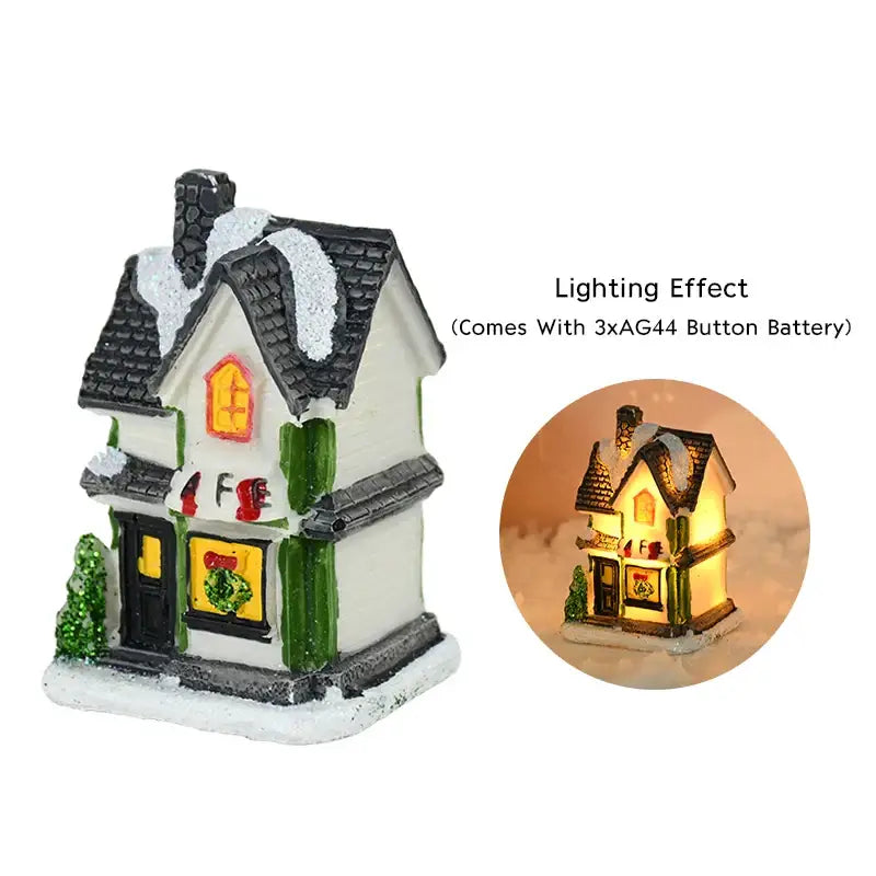 Decoraciones navideñas de madera con luces LED en forma de casa
