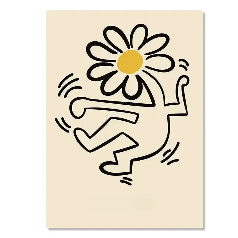 Poster Yayoi Kusama Inspired Orange Floral by Decorbites with bold black line art on beige on Tampa Home & Garden Store